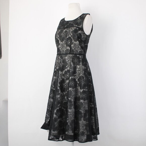 Ann Taylor Dress Sz 4 Black Grey Floral Lined Zip Nylon Polyester Dress - Picture 4 of 16